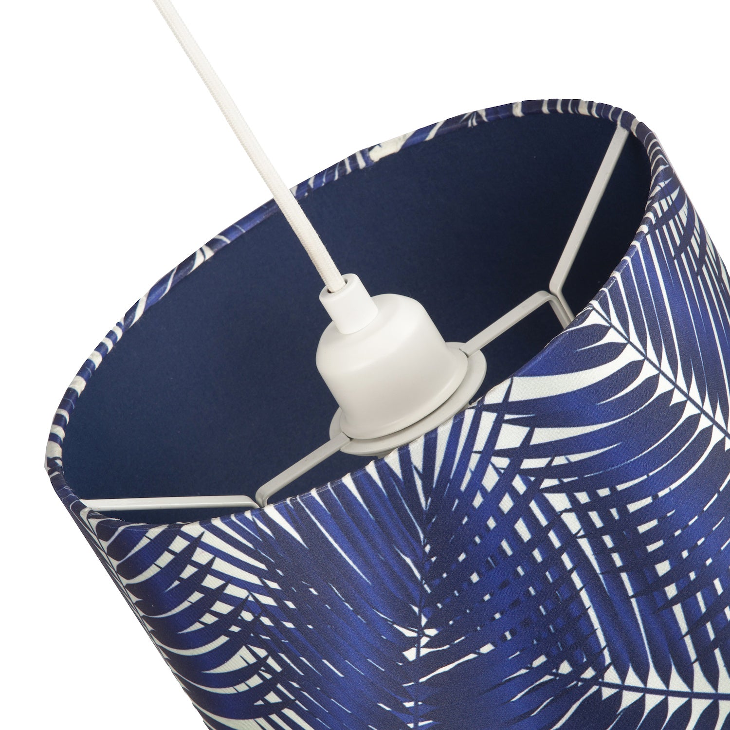 Modern Navy Midnight Blue Palm Leaves Drum Lamp Shade in Shimmer Satin Fabric Image 5