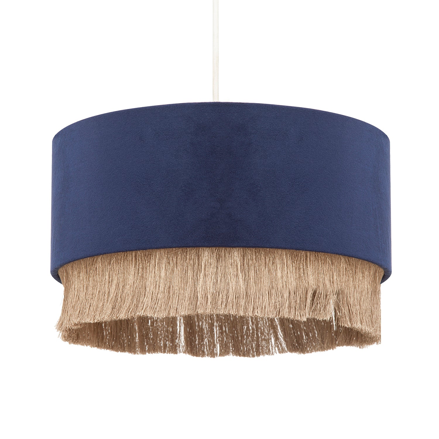 Modern Midnight Blue Velvet Pendant Light Shade with Gold Tassels Image 1