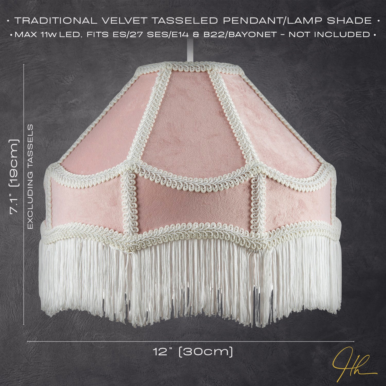 Traditional Victorian Empire Lampshade in Soft Blush Pink Velvet with Tassels Image 7