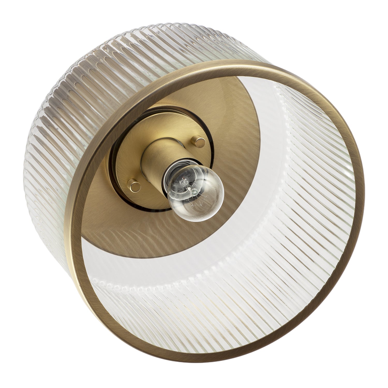 Antique Brass Bathroom Ceiling Light with Clear Ribbed Glass Shade Image 5