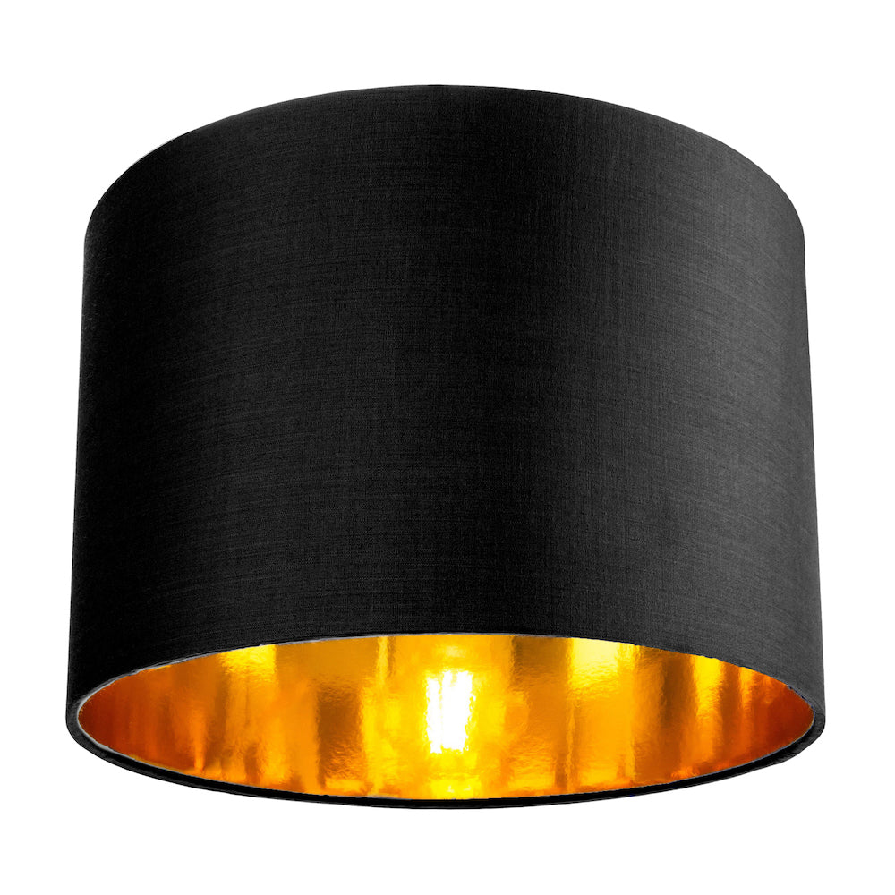 Contemporary Black Cotton 10" Table/Pendant Lamp Shade with Shiny Golden Inner Image 1