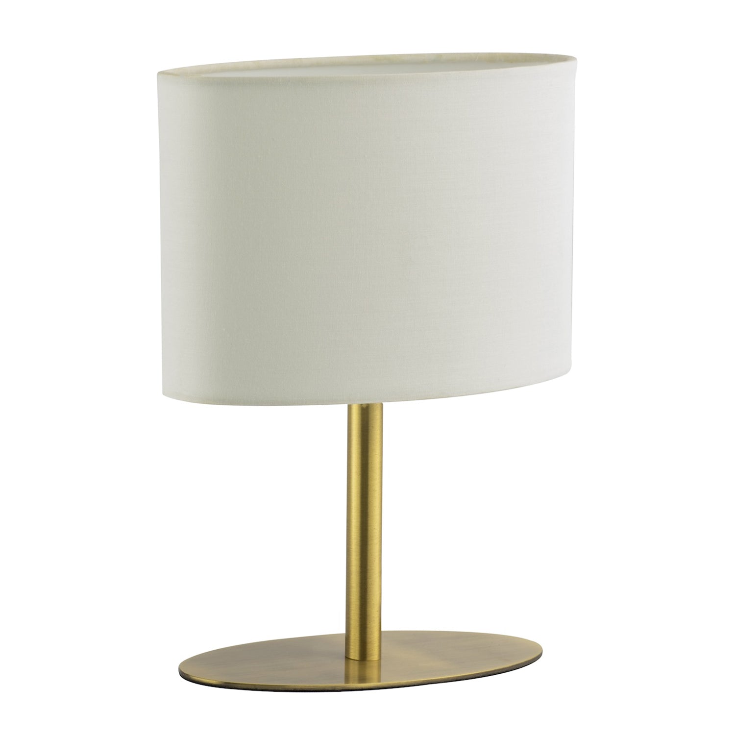 Modern Designer Oval Table Lamp in Antique Brass with Off-White Fabric Shade Image 5