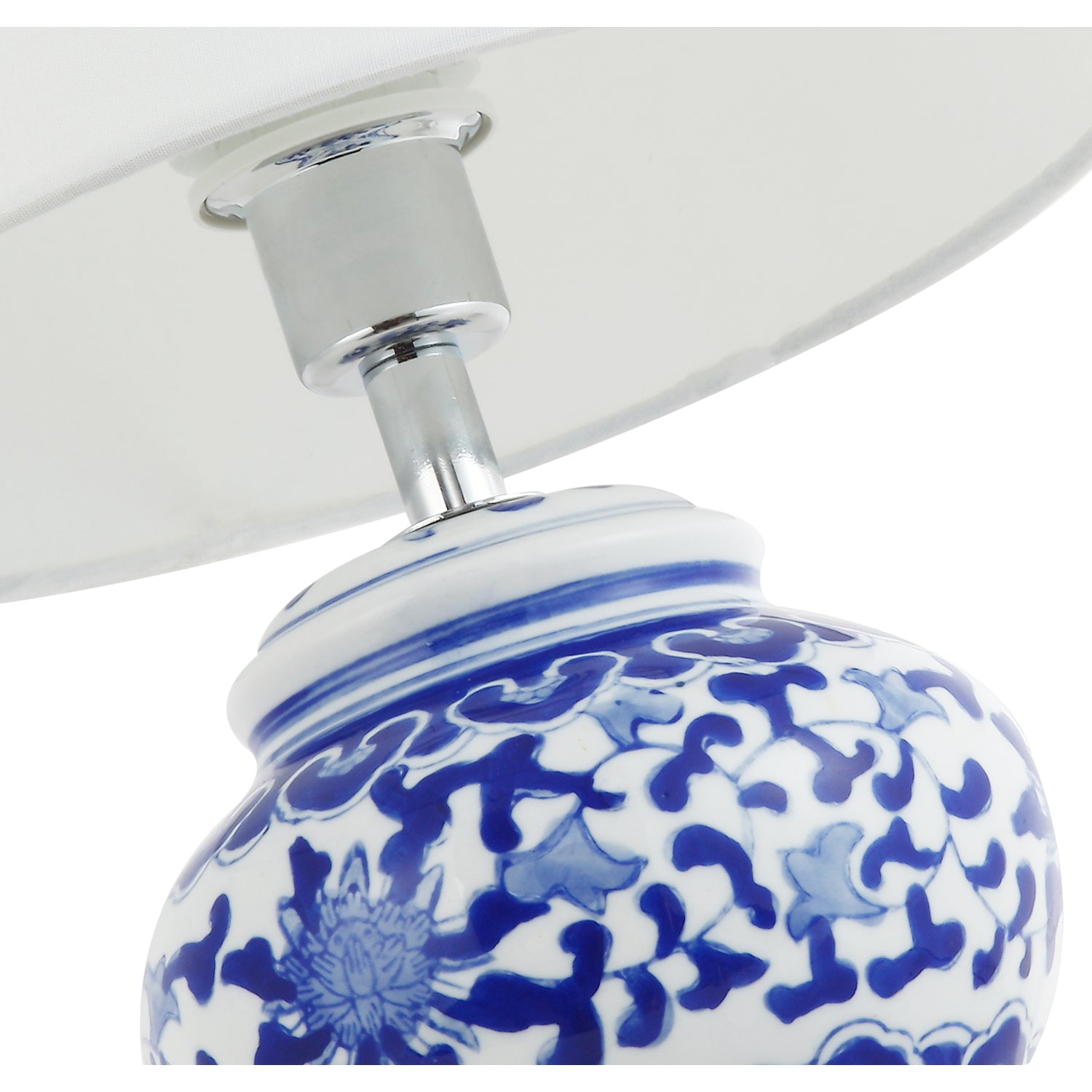 Hand Painted Oriental Floral Themed Ceramic Table Lamp Base in Blue and White Image 4