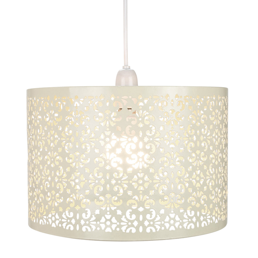 Marrakech Designed Cream Metal Pendant Light Shade with Floral Decoration Image 2