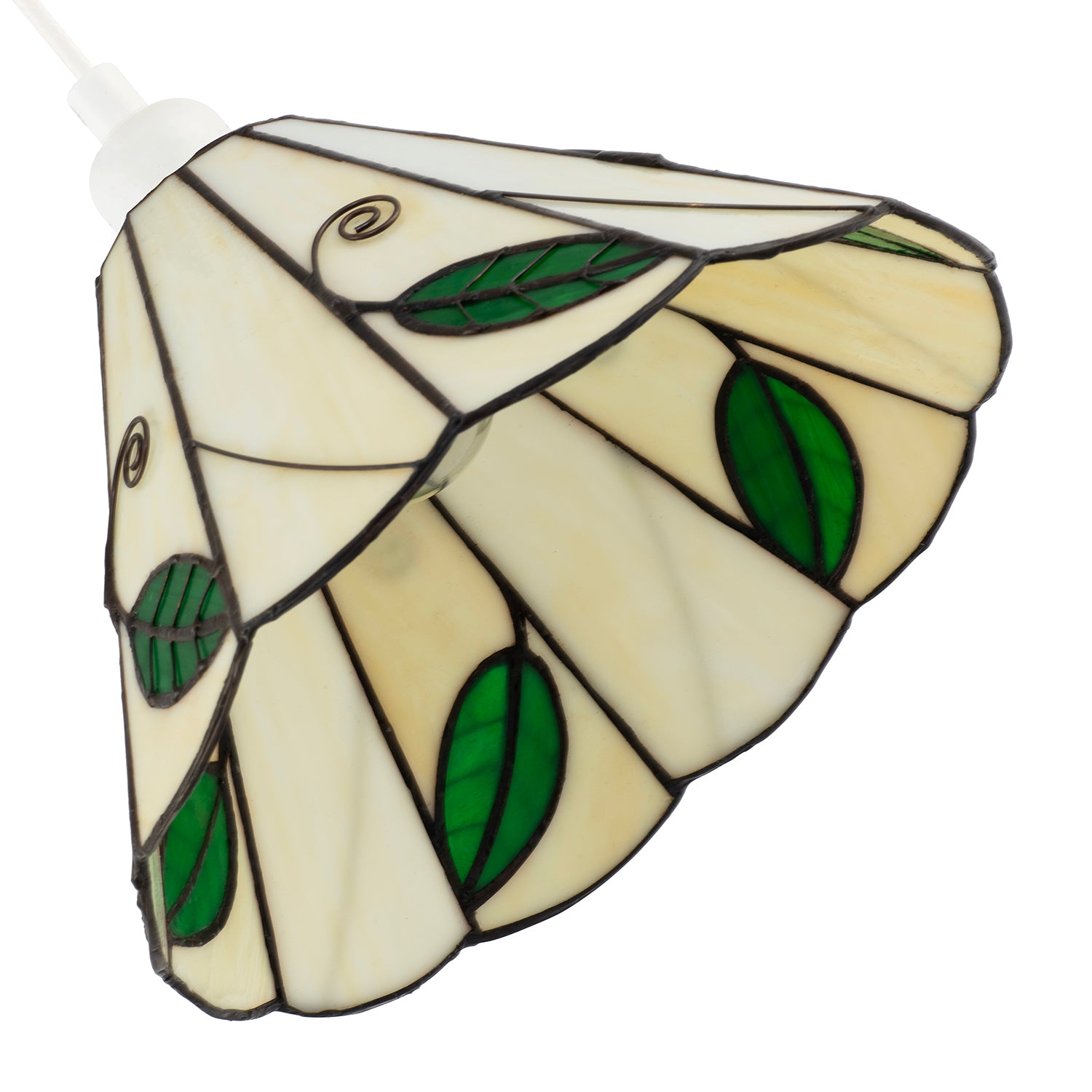 Chic Floral Tiffany Glass Pendant Light Shade with Ornate Green Leaves Image 3