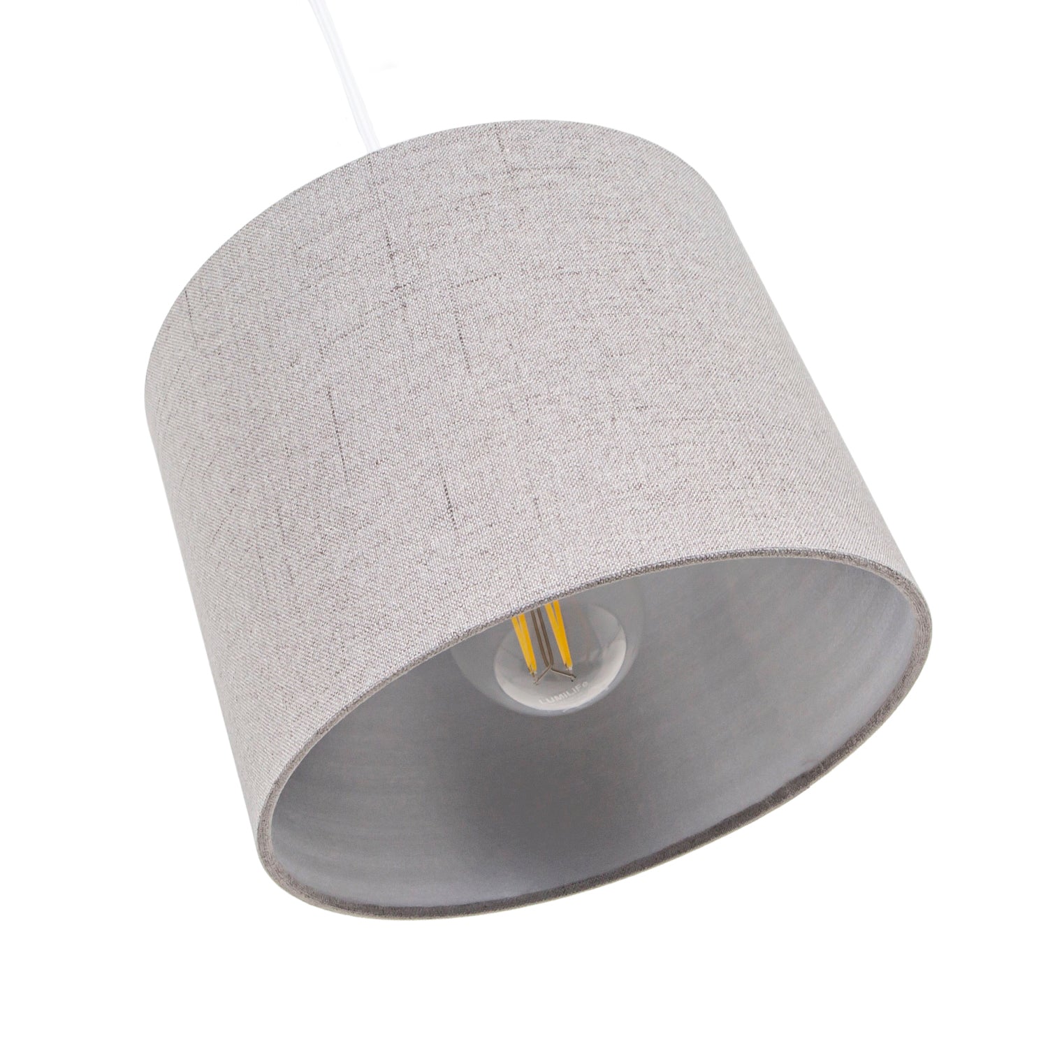 Modern Grey Linen Fabric Small 8" Drum Lamp Shade with Matching Satin Lining Image 4