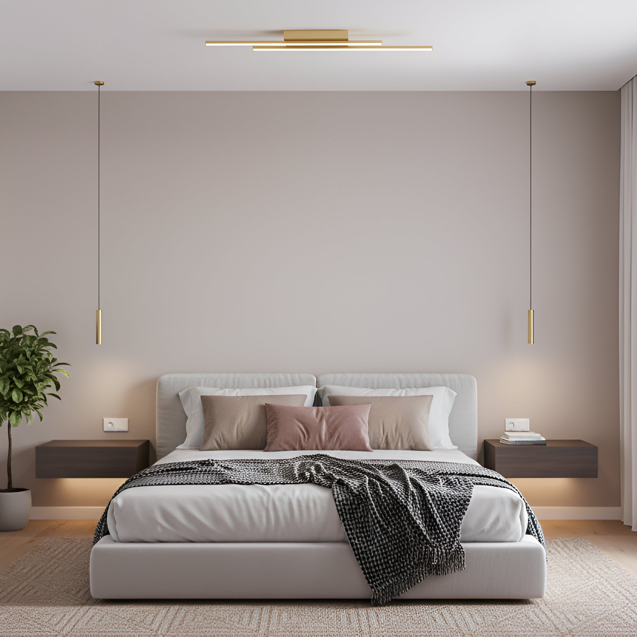 Designer Brushed Gold Metal Kitchen LED 89cm Ceiling Light Fitting Image 5