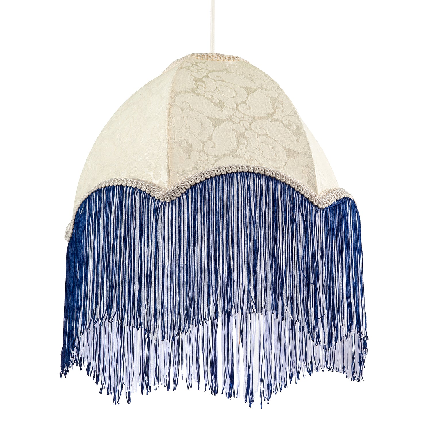 Cream Floral Victorian Velvet Shade with Navy Blue and White Tassels Image 5