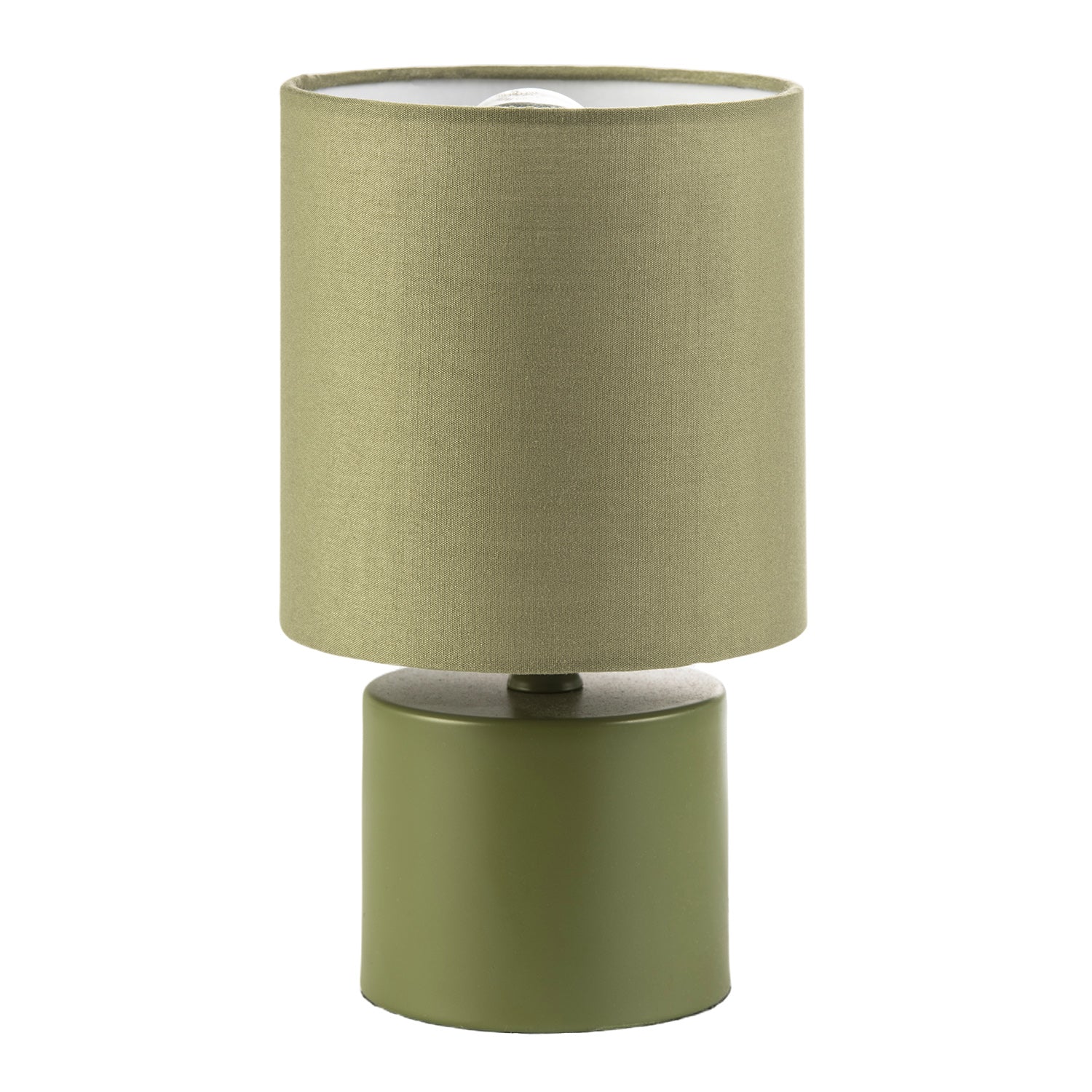 Modern Dusty Olive Green Table Lamp with Cotton Fabric Drum Shade Image 1