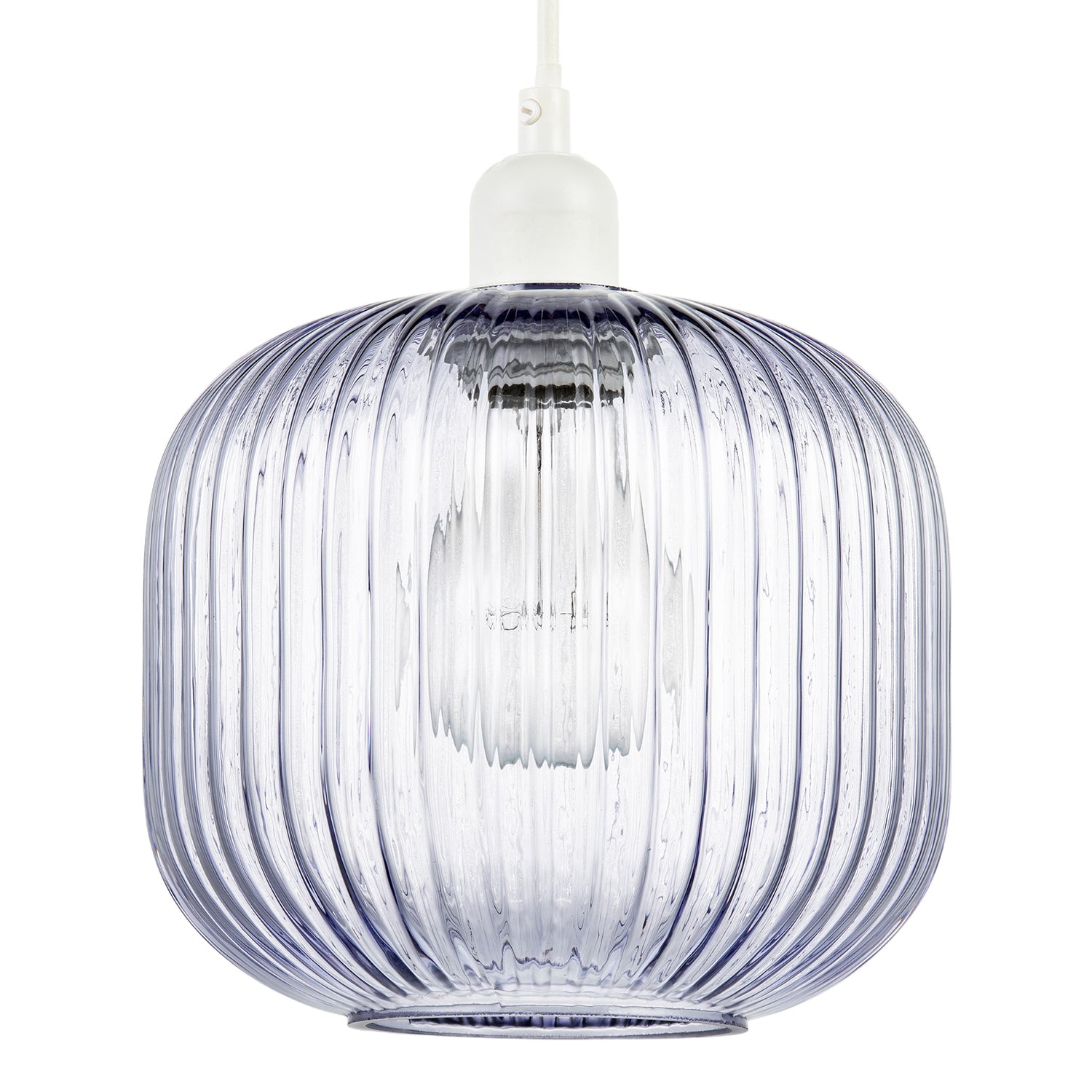 Modern Designer Soft Lilac Line Ribbed Glass Round Pendant Lamp Shade Image 1