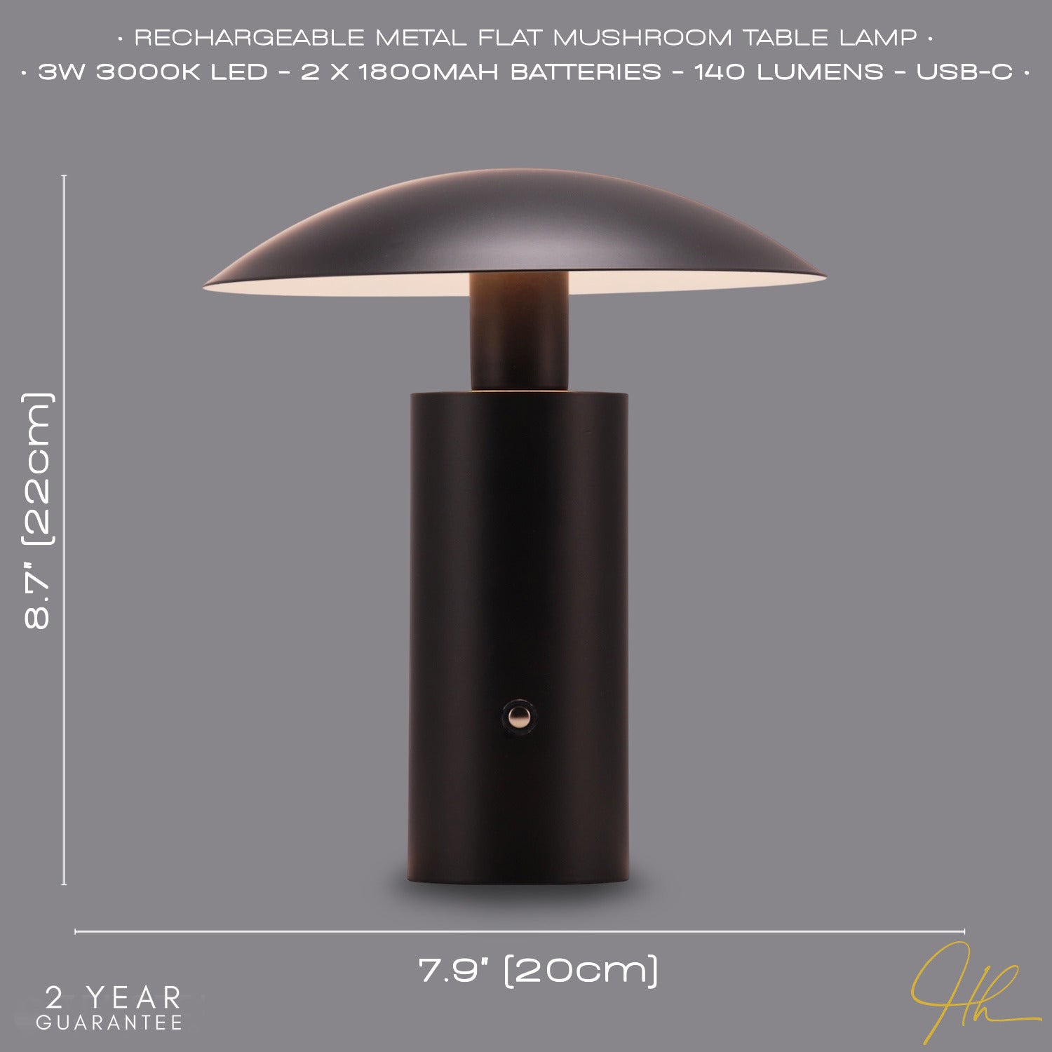 Designer Flat Cone Mushroom Rechargeable and Dimmable Table Lamp in Matte Black Image 6