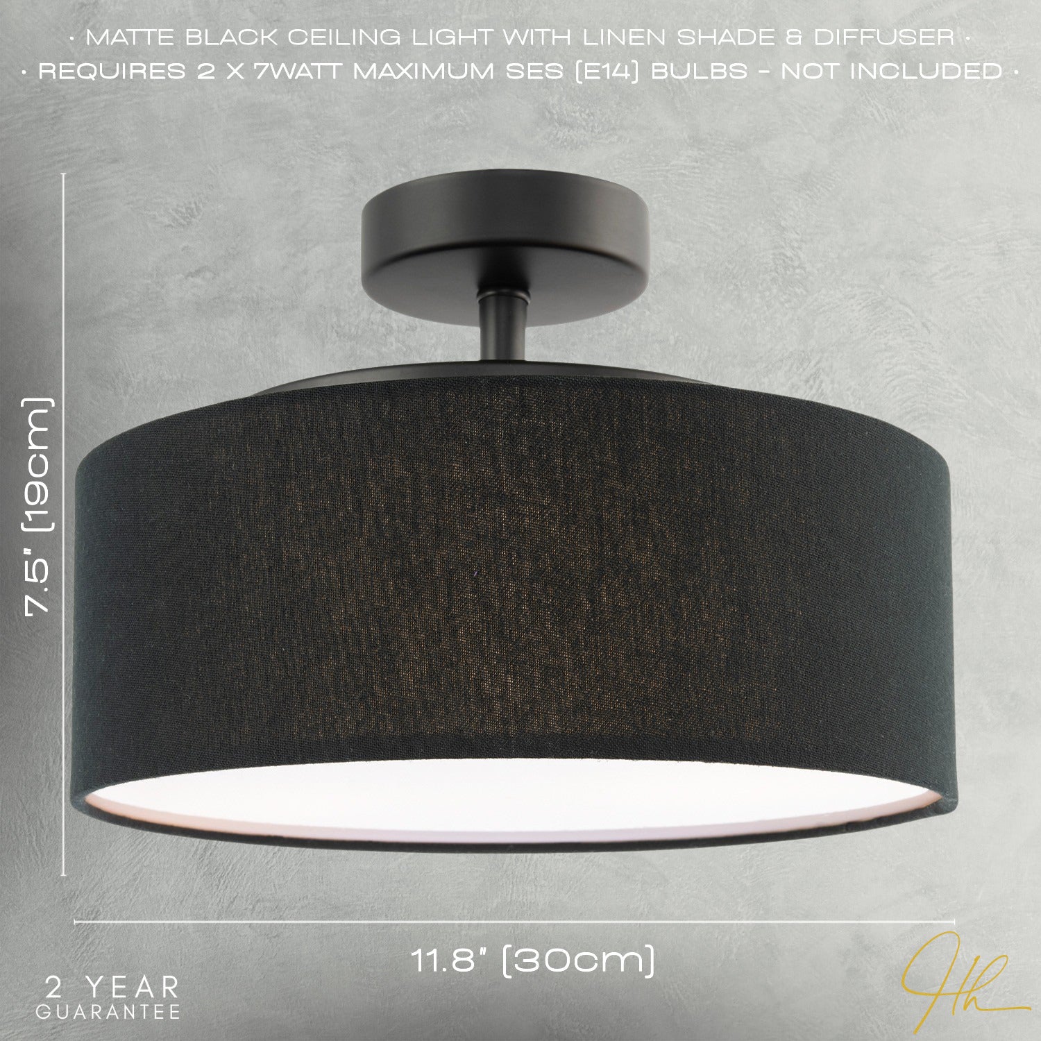 Contemporary Black Linen Fabric Semi Flush Ceiling Light Fixture Image 7