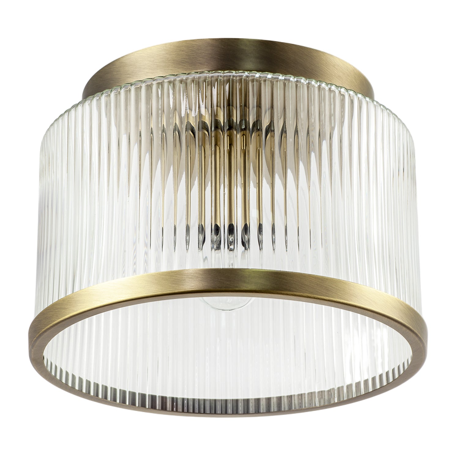 Antique Brass Bathroom Ceiling Light with Clear Ribbed Glass Shade Image 3