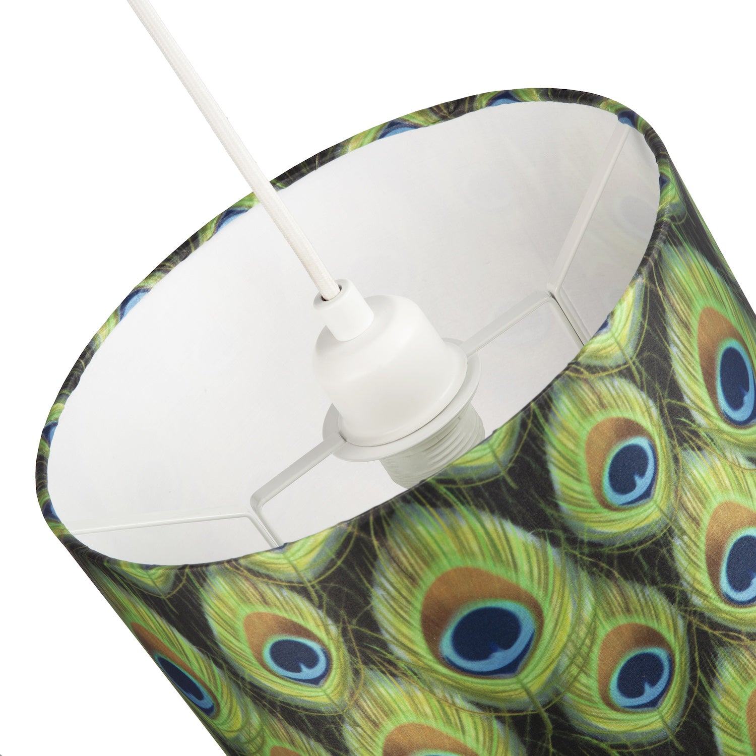 Vibrant Peacock Feather Themed 10 Inch Lamp Shade with Inner White Cotton Lining Image 5