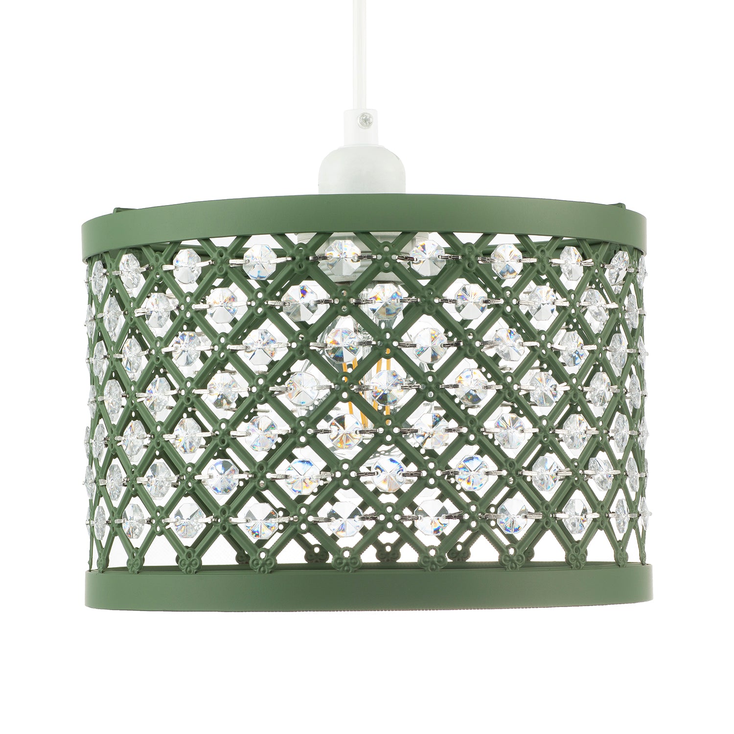 Modern Ornate Olive Green Metal Pendant Shade with Clear Acrylic Beads Image 4