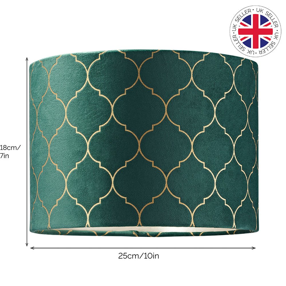 Modern Soft Brushable Forest Green Velvet 25cm Lamp Shade with Gold Foil Decor Image 5