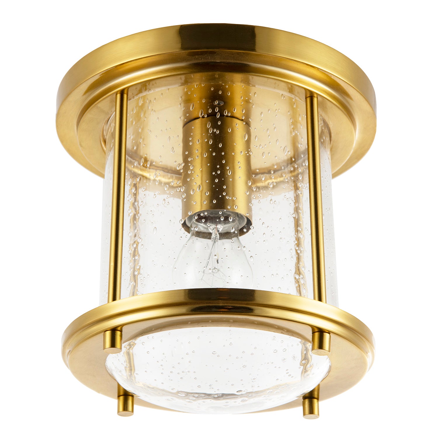 Vintage Industrial Ceiling Light in Satin Gold with Clear Bubble Glass Image 1