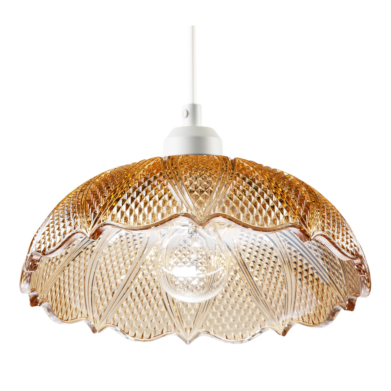 Vintage Amber Tinted Cut Glass Pendant Light Shade with Scalloped Edge Image 5