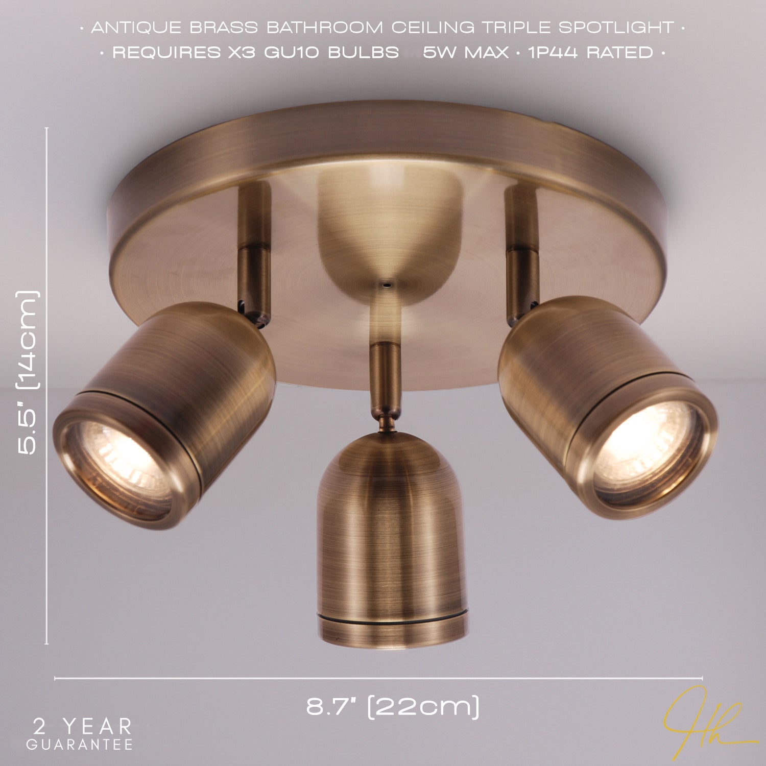 Modern Triple Spot IP44 Antique Brass Bath Ceiling Light with Adjustable Heads Image 7