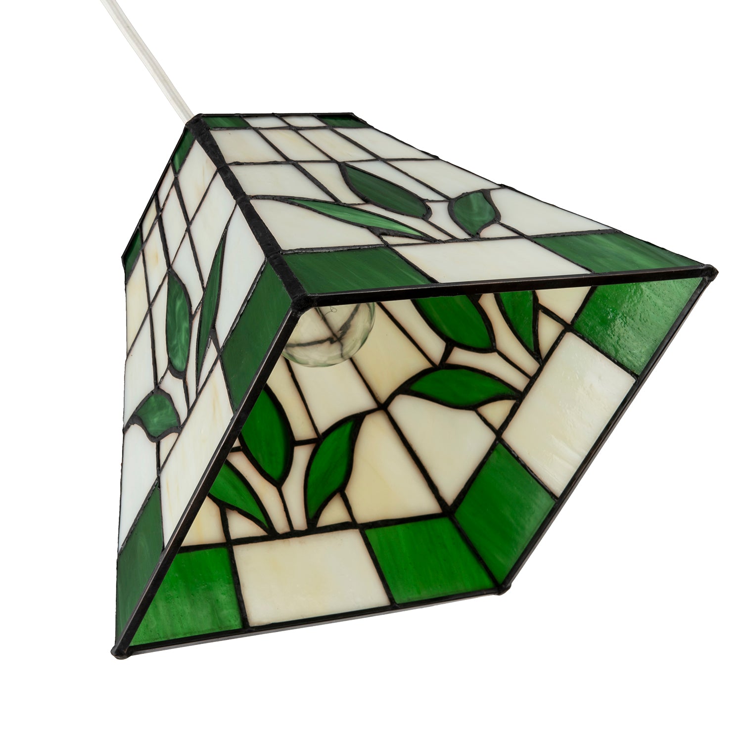 Square Green and Amber Stained Glass Tiffany Pendant Lighting Shade Image 5