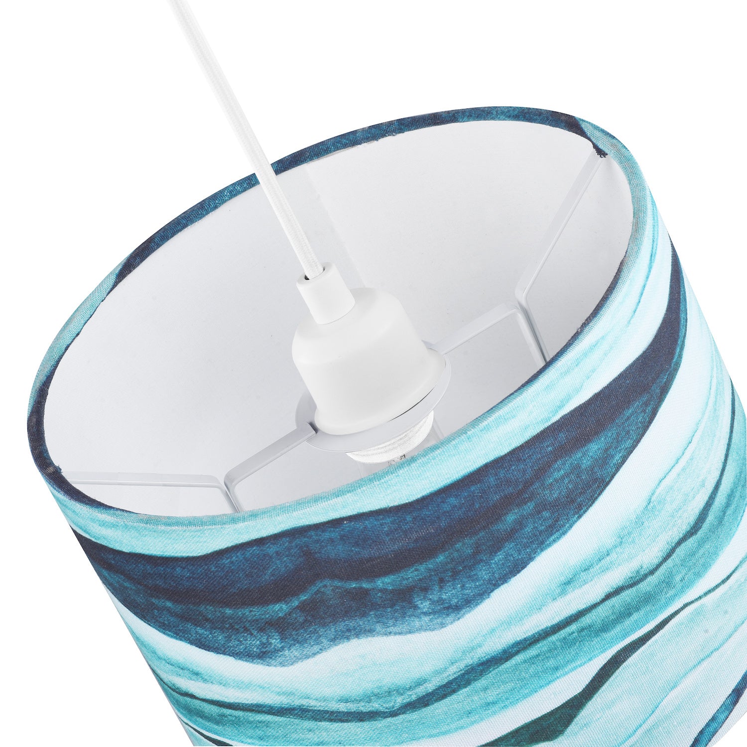 Sea Waves Drum Lamp Shade in Teal Duck Egg and Navy Blue - 25cm Linen Fabric Image 2