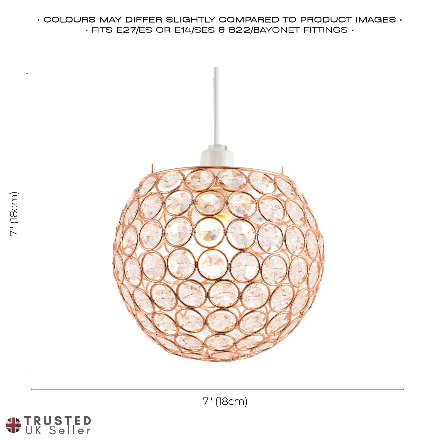 Modern Round Copper Globe Easy Fit Pendant Shade with Small Clear Acrylic Beads Image 7