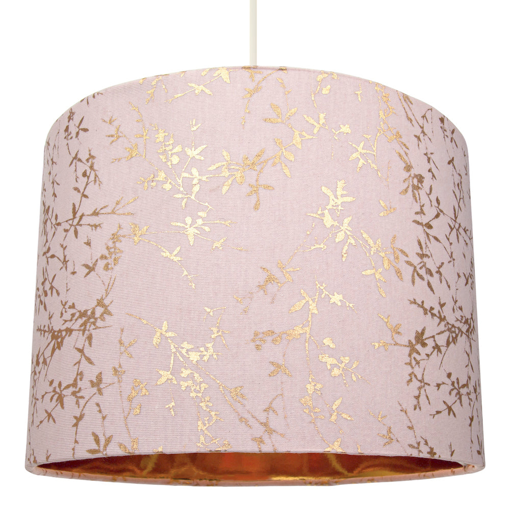 Modern Soft Pink Cotton Fabric 10" Lamp Shade with Gold Foil Floral Decoration Image 2