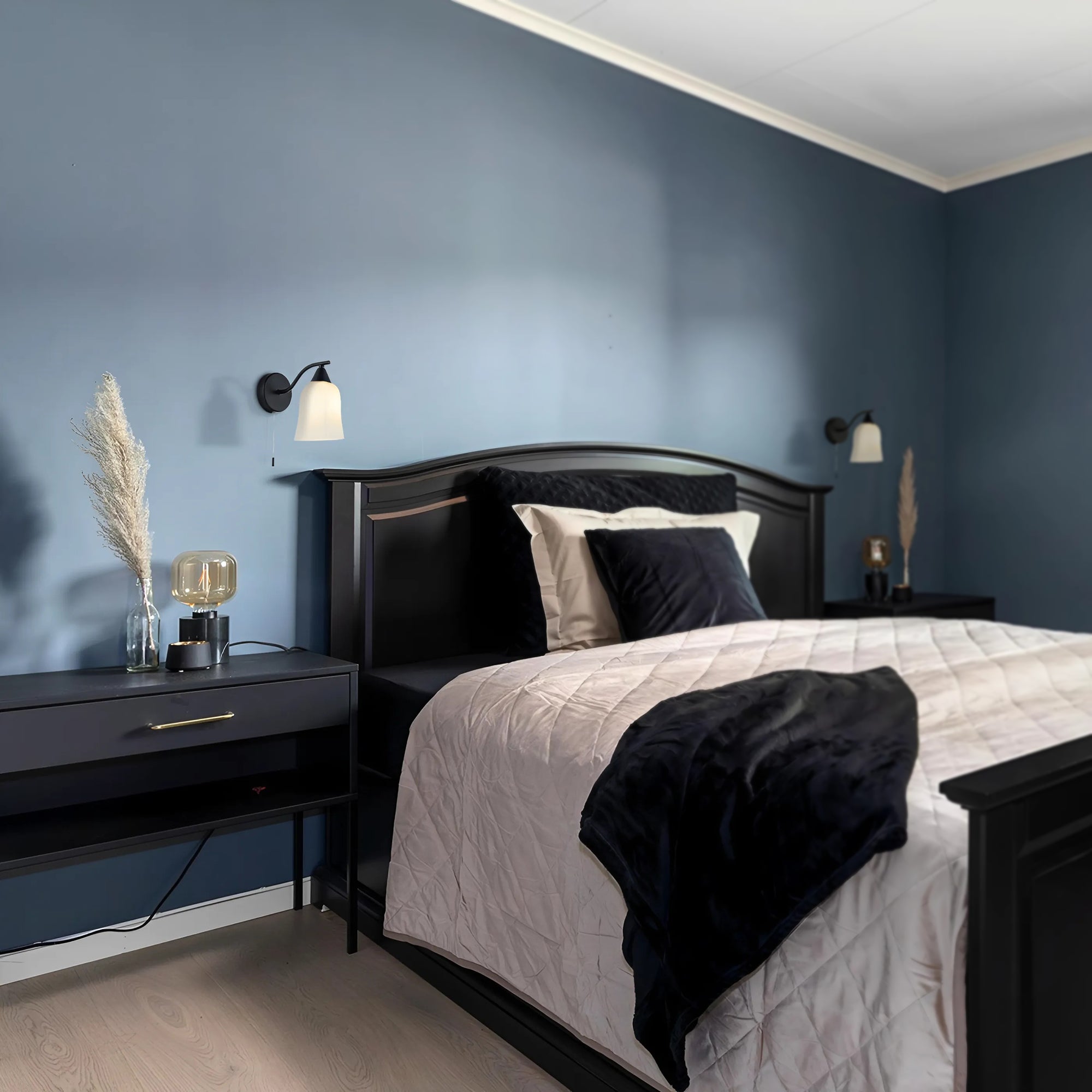 Traditional Switched Downlight Wall Light in Matte Black with Opal Glass Shade Image 7