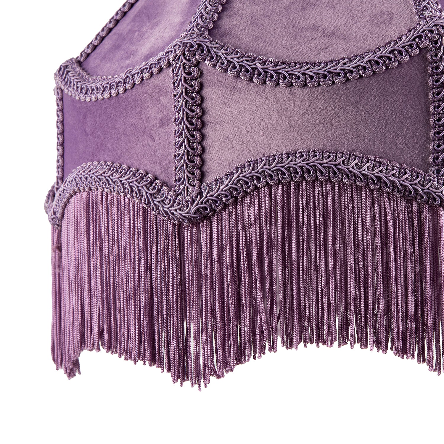 Traditional Victorian Empire Lampshade in Soft Lilac Velvet with Tassels Image 3