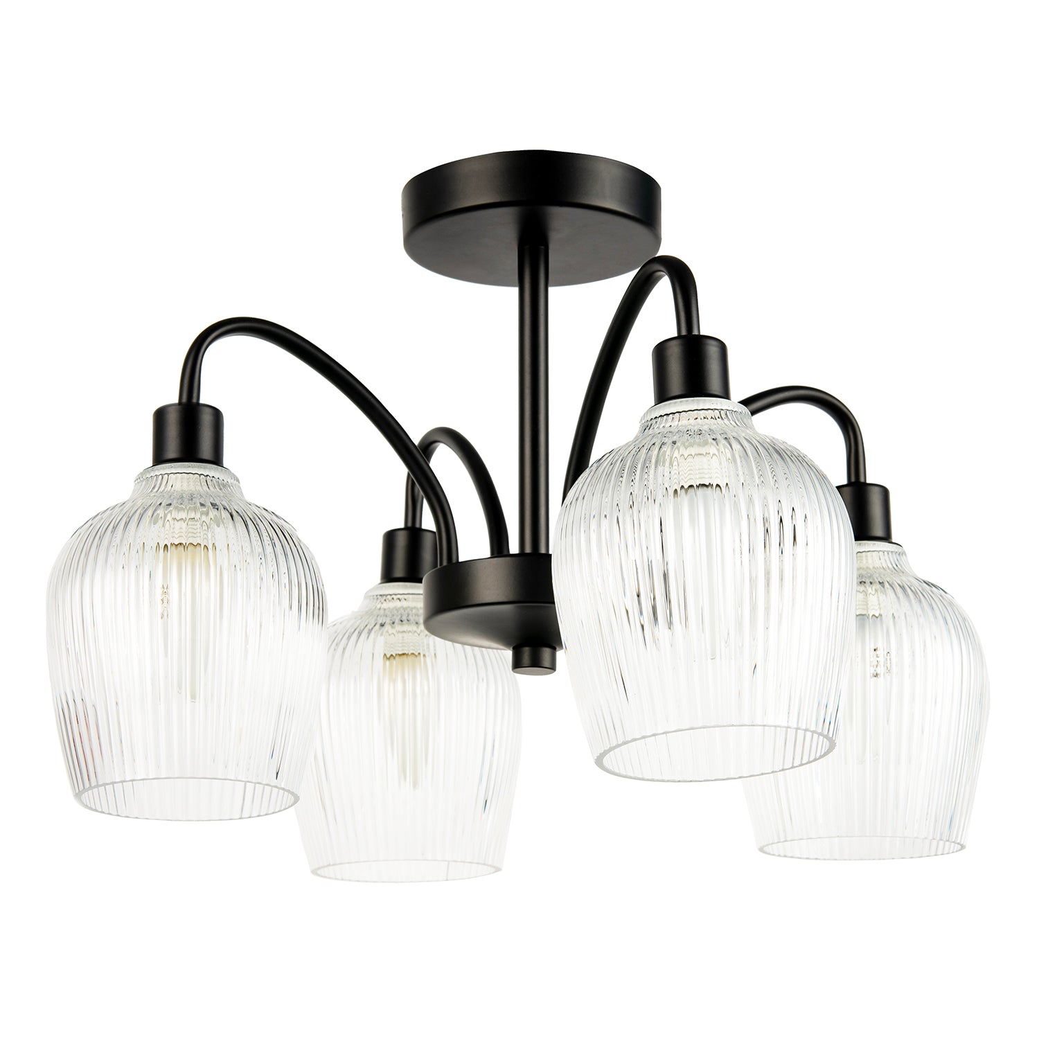 Classy Matte Black Ceiling Light with Clear Ribbed Glass Shades Image 3