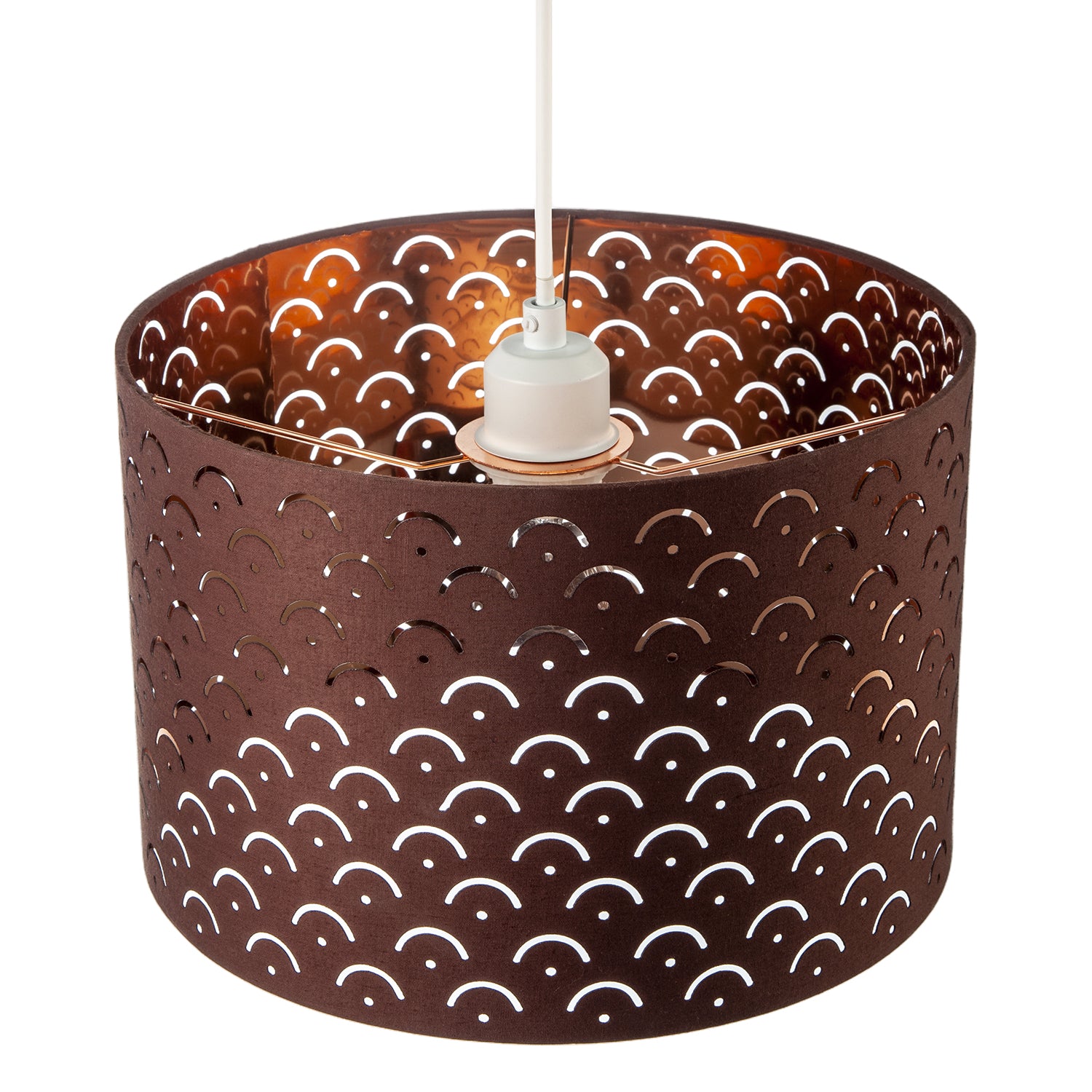 Chocolate Brown Cotton Fabric Lamp Shade with Geometric Arch Pattern Image 3