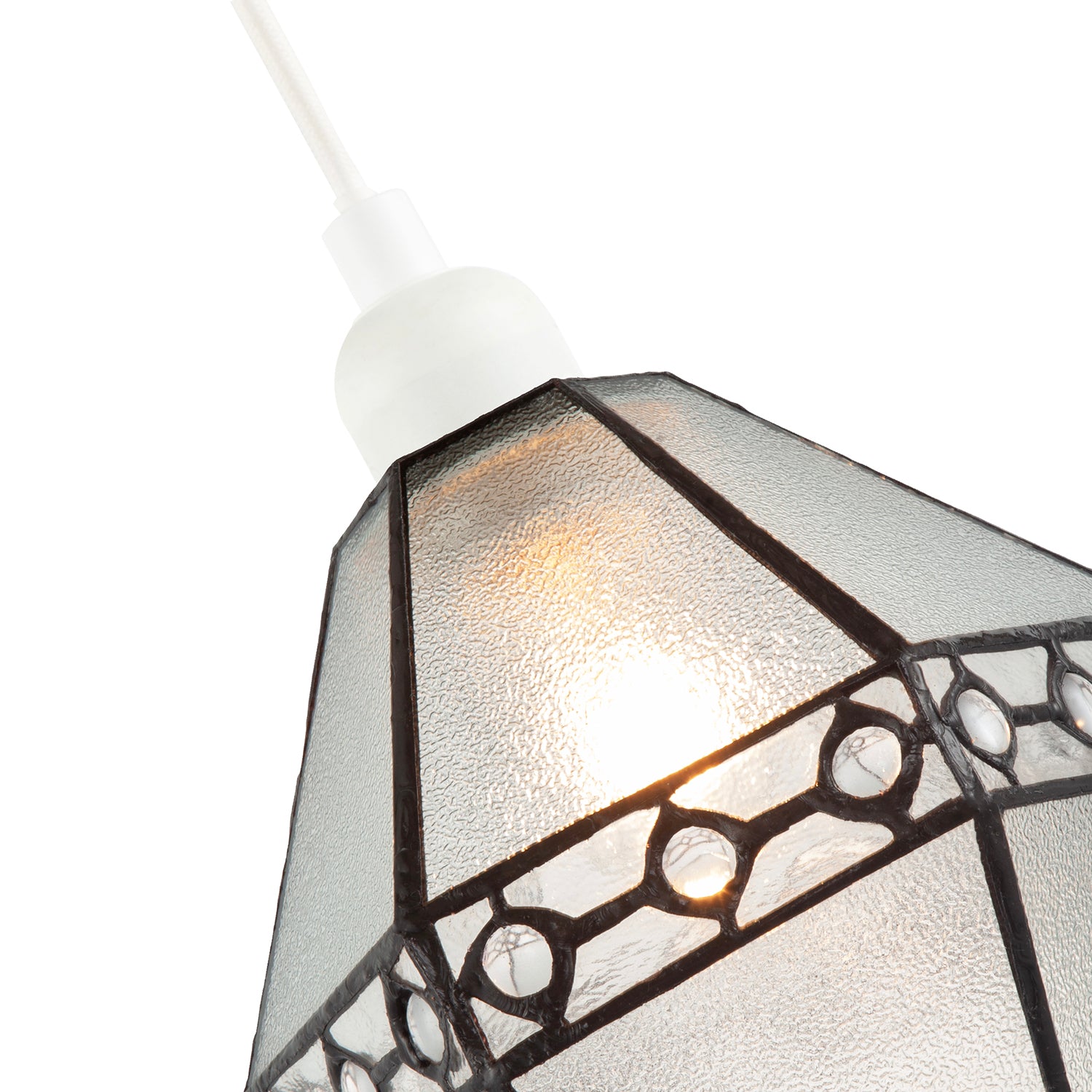 Industrial Style Pendant Light Shade with Frosted Glass and Clear Gems Image 8