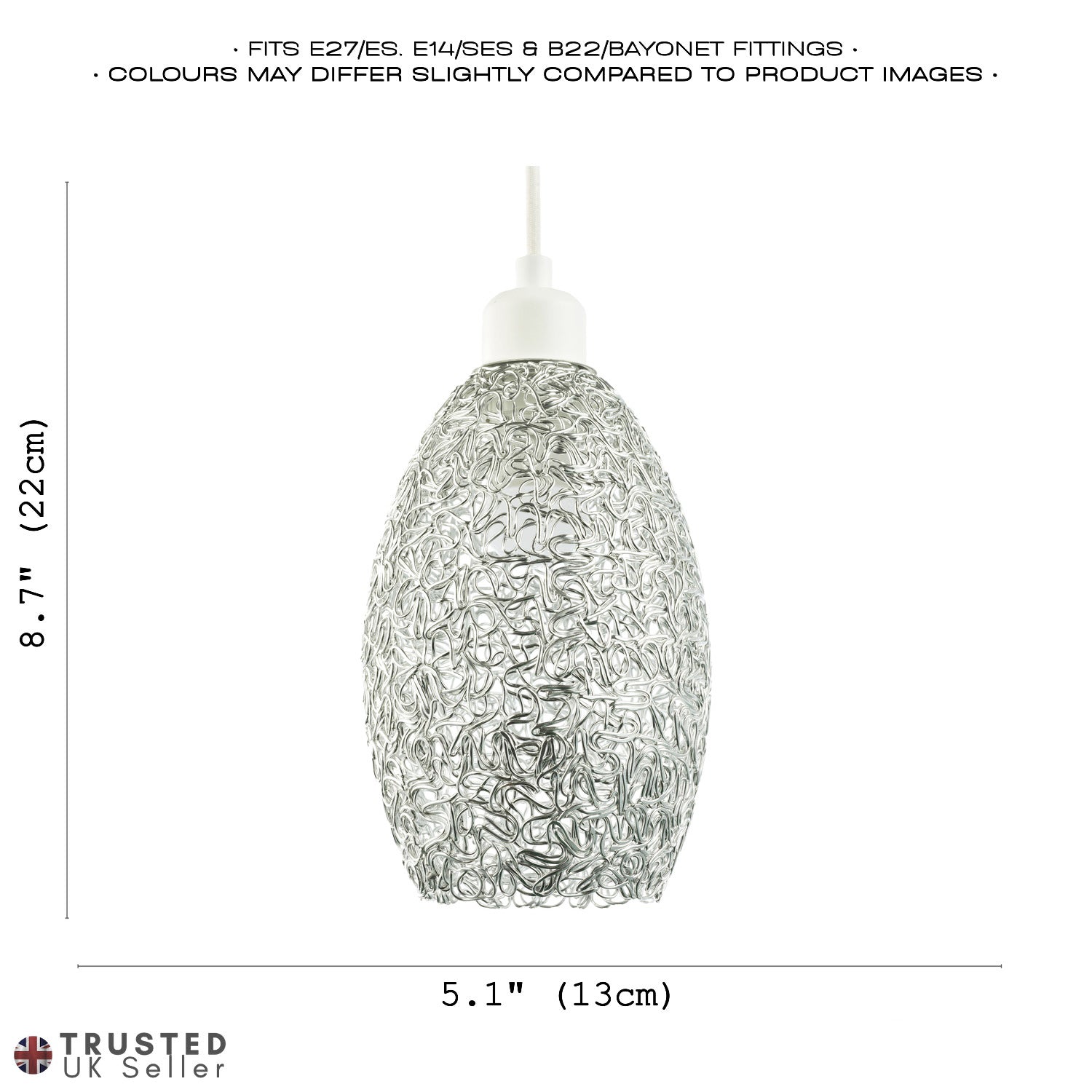 Industrial and Contemporary Twisted Wire Mesh Metal Light Shade in Shiny Silver Image 8