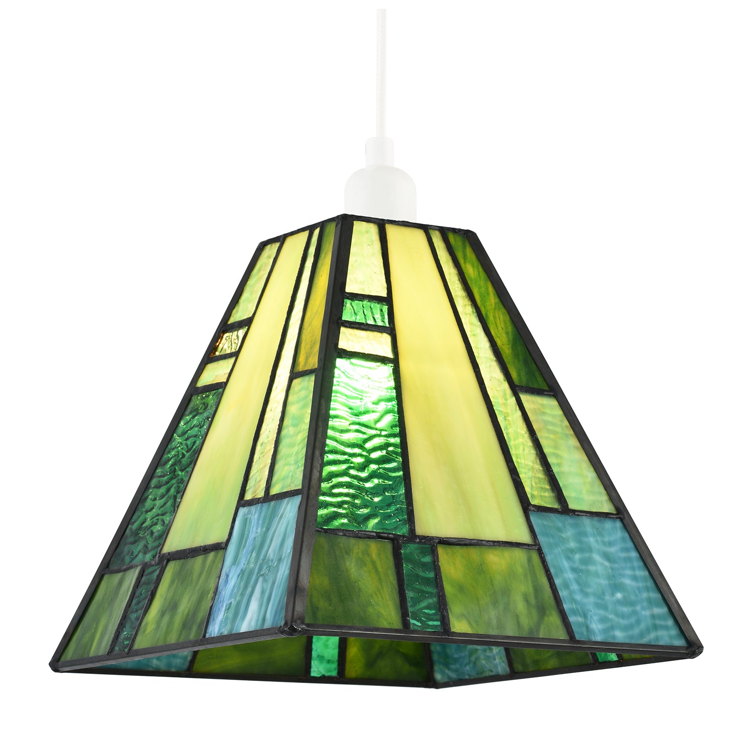Art Deco Tiffany Pendant Lighting Shade with Emerald and Green Panels Image 2
