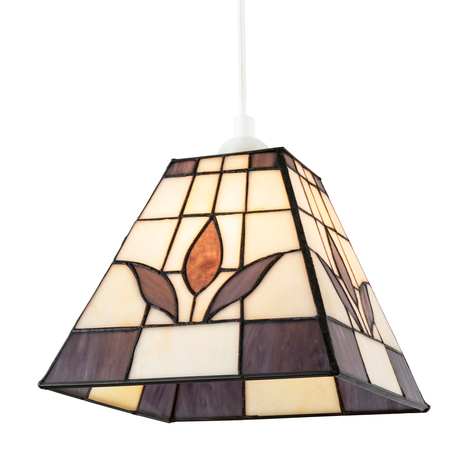 Square Purple and Amber Stained Glass Tiffany Pendant Lighting Shade Image 8