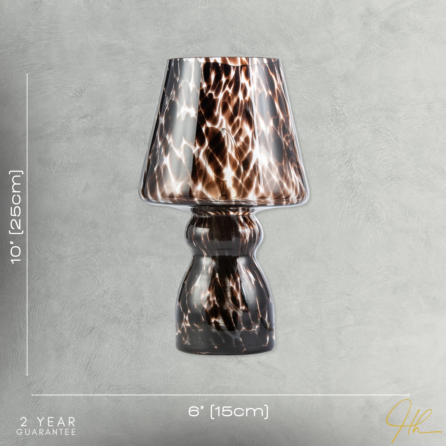 Clear Glass Mushroom Table Lamp with Brown Speckle Snowflake Pattern Image 7