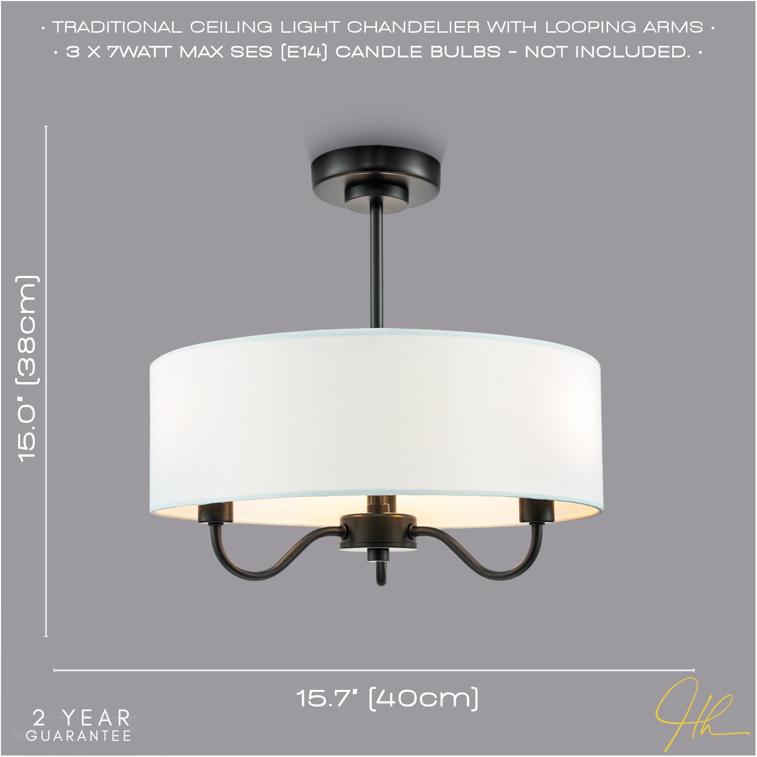 Traditional Chandelier Style Semi Flush Ceiling Light in Matte Black with Shade Image 6