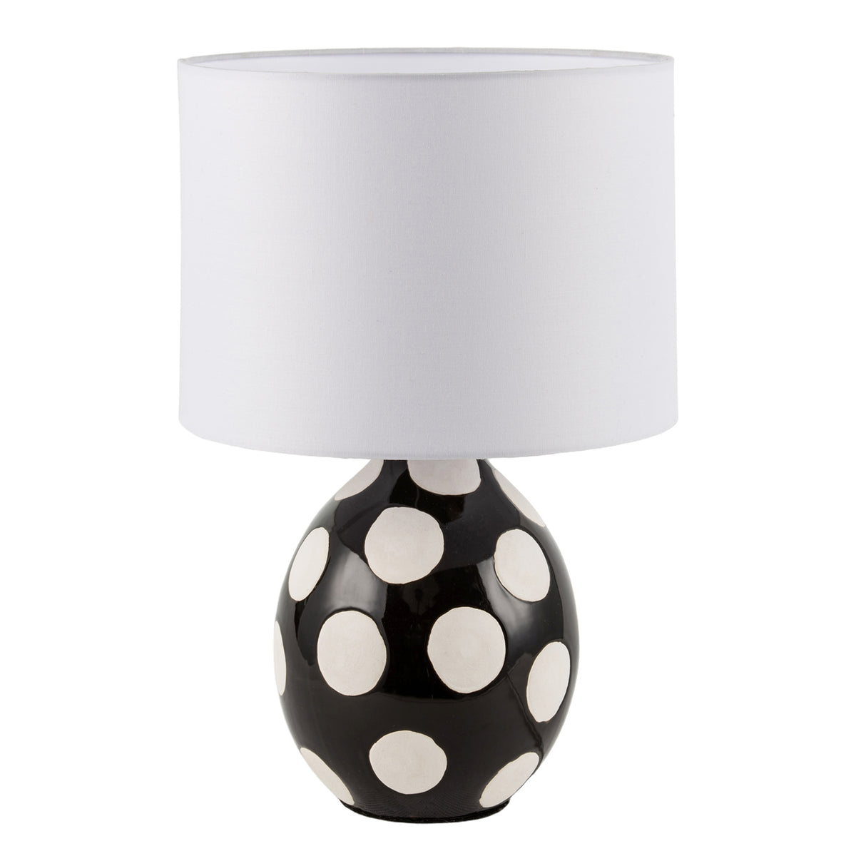 Modern Ceramic Glossy Black Table Lamp with White Polka Dot Spots Image 5
