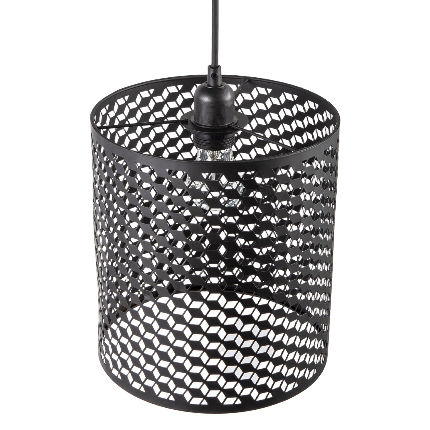 Modern Cylindrical Pendant Light Shade with Repeating Cube Design Image 5