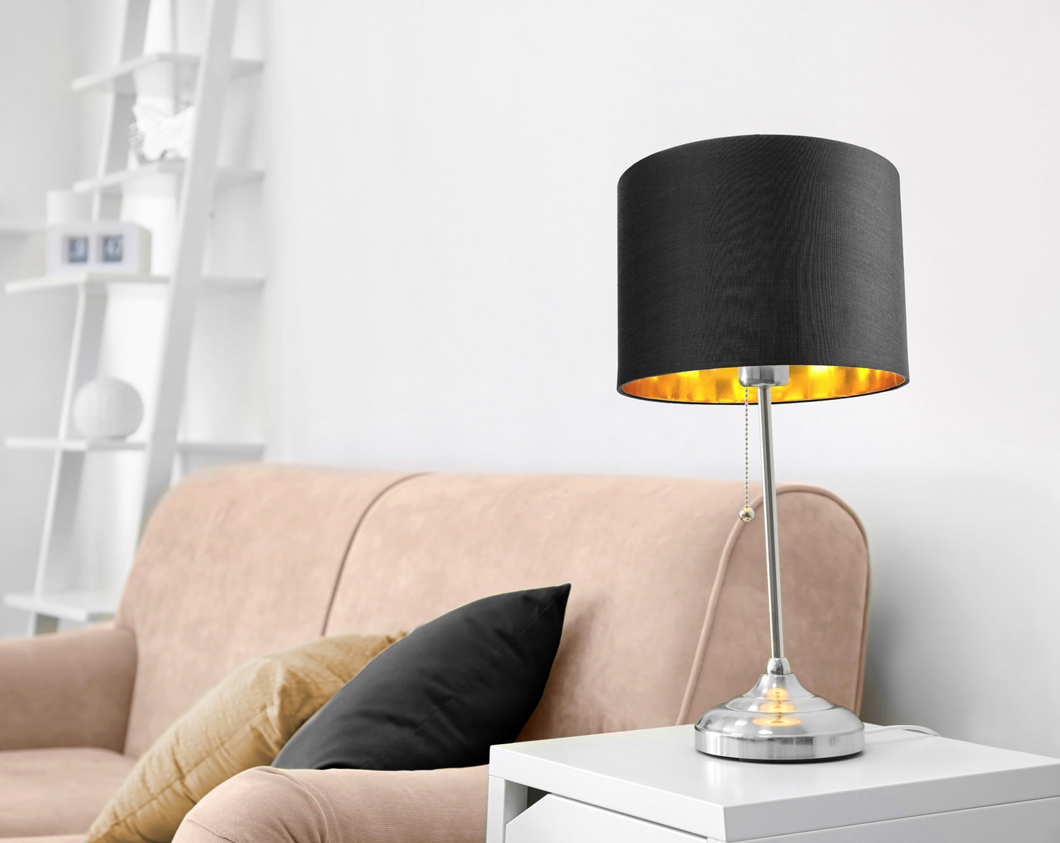 Contemporary Black Cotton 10" Table/Pendant Lamp Shade with Shiny Golden Inner Image 3