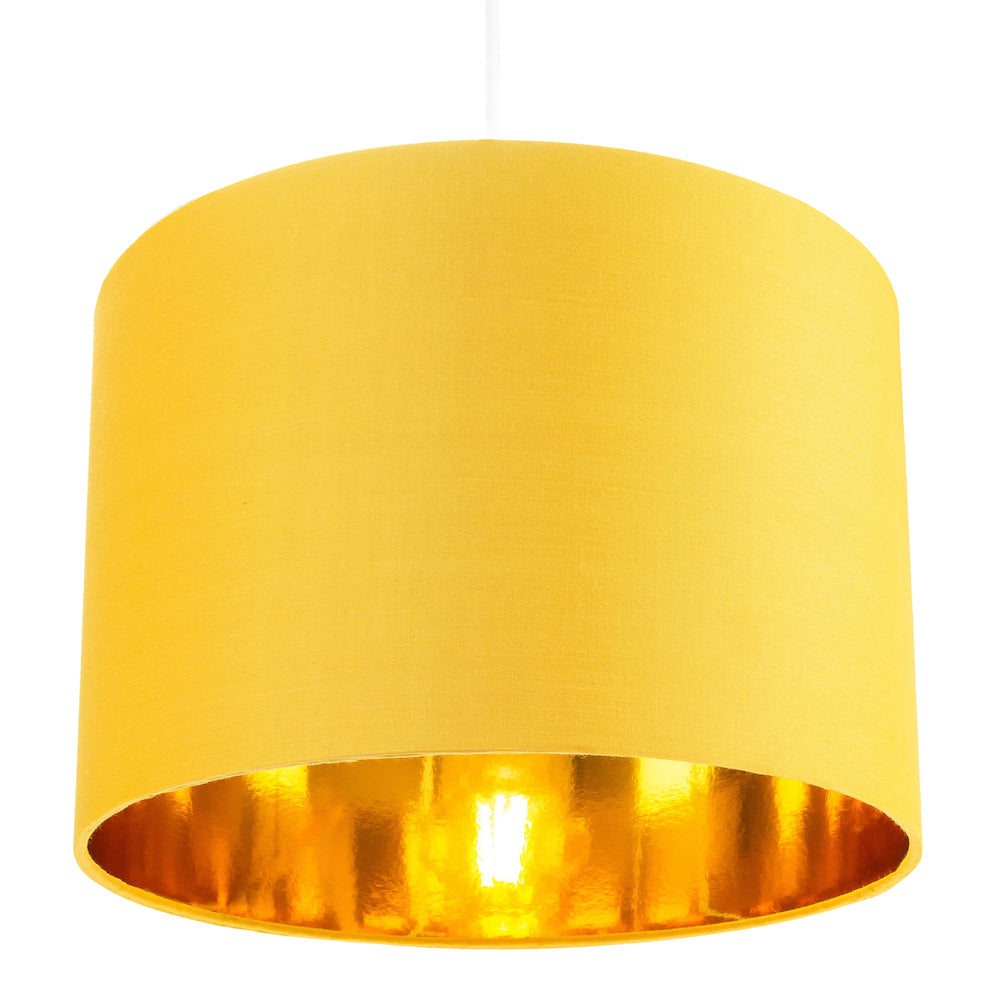 Contemporary Ochre Cotton 10" Table/Pendant Lamp Shade with Shiny Gold Inner Image 6