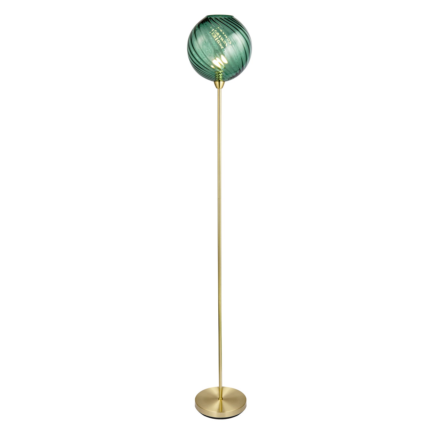 Designer Chic Floor Lamp with Brushed Gold Base and Emerald Green Glass Shade Image 1