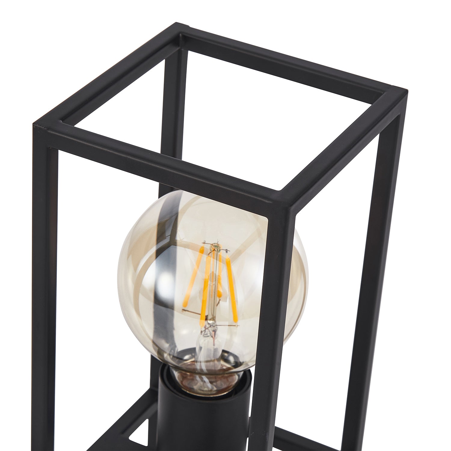 Vintage and Industrial Style Matte Black Table Lamp with Rectangular Cage Design Image 5