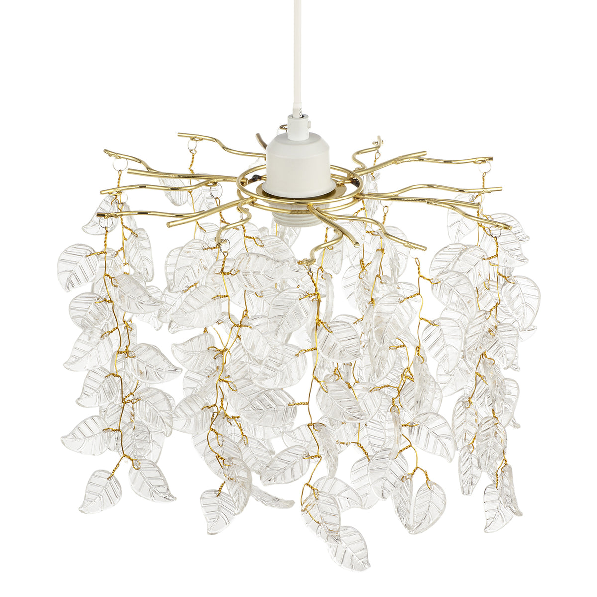 Clear Glass Leaf Cascading Chandelier Pendant Shade in Gold Plated Image 3