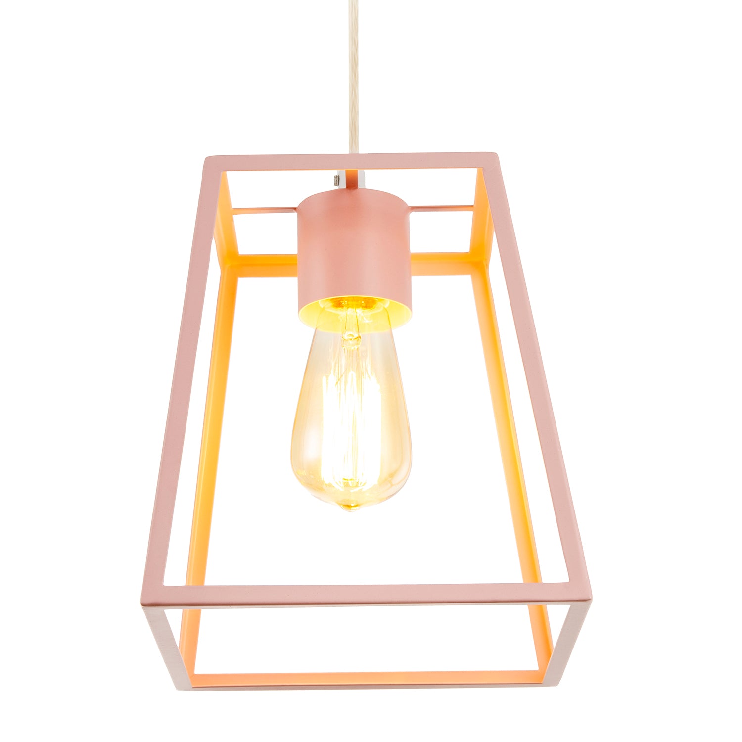 Industrial Lantern Lamp Shade in Matte Pink with Square Top and Bottom Image 8