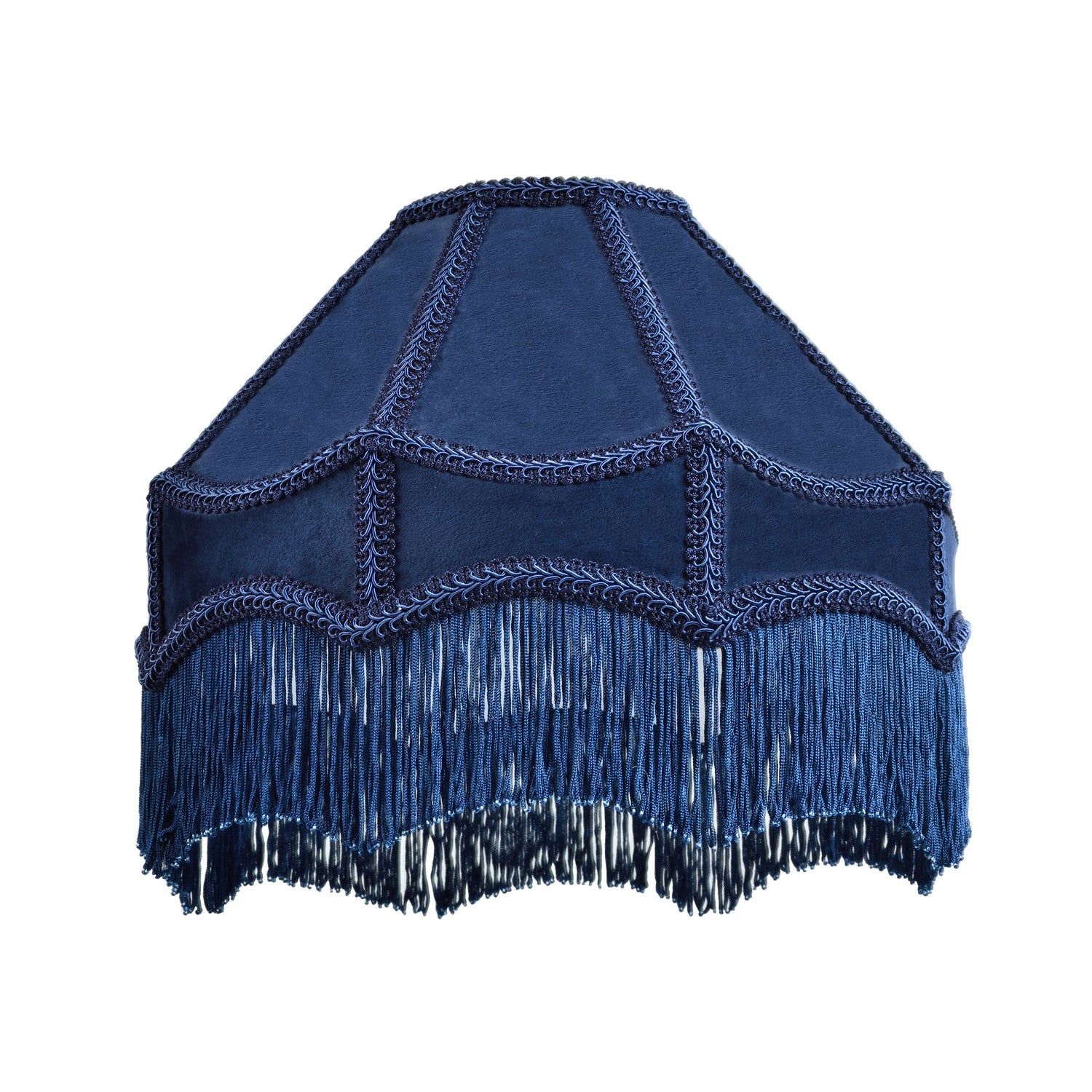 Traditional Victorian Empire Lampshade in Midnight Blue Velvet with Tassels Image 1