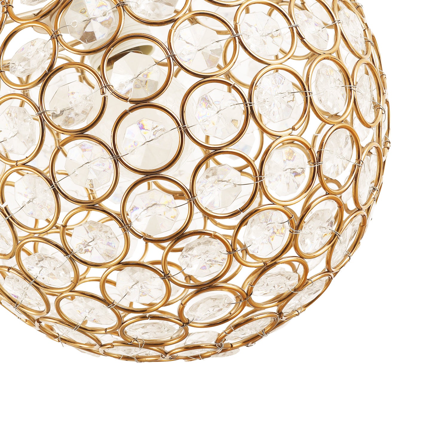 Modern Round Gold Globe Easy Fit Pendant Shade with Small Clear Acrylic Beads Image 5