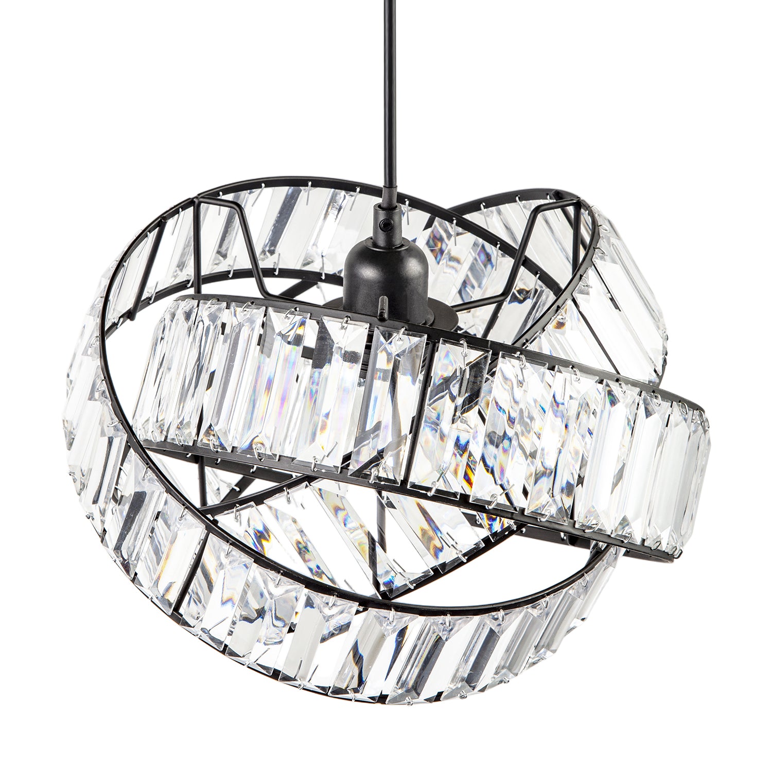 Modern Three Ring Black Pendant Shade with Transparent Acrylic Prisms Image 4