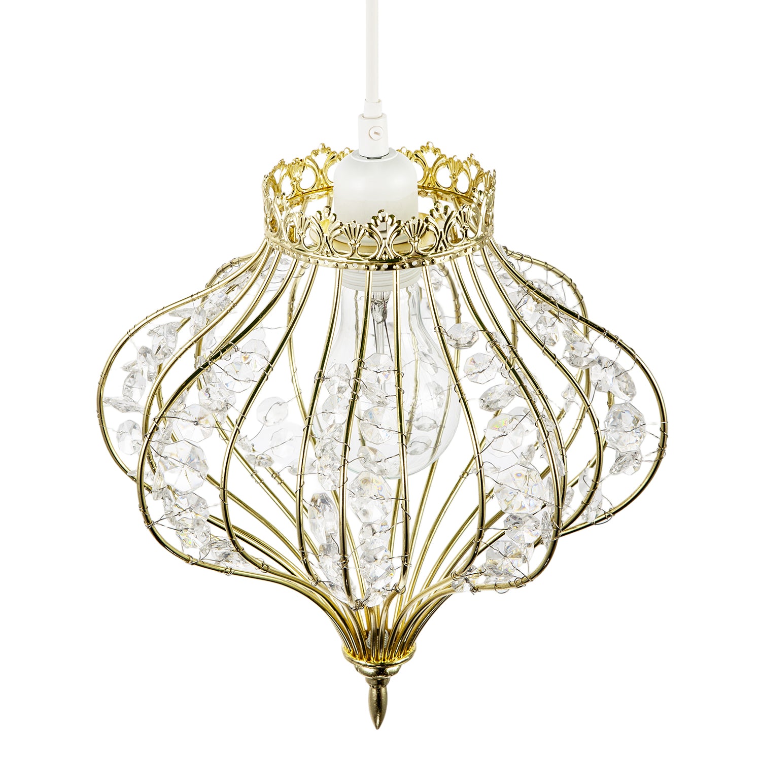 Unique Teardrop Shiny Gold Pendant Lamp Shade with Clear Acrylic Beads Image 3