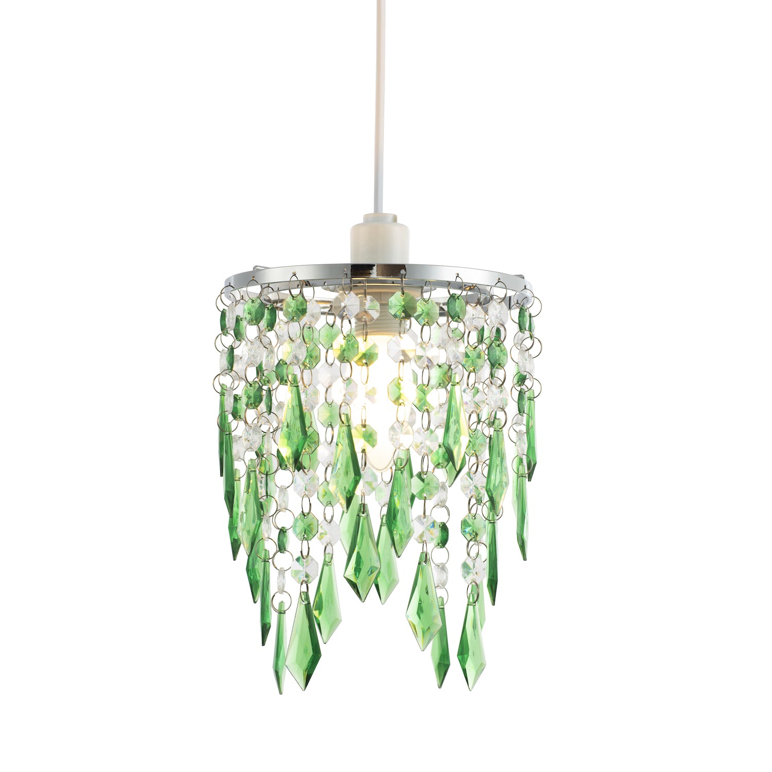 Modern Waterfall Design Pendant Shade with Clear/Emerald Acrylic Drops and Beads Image 1